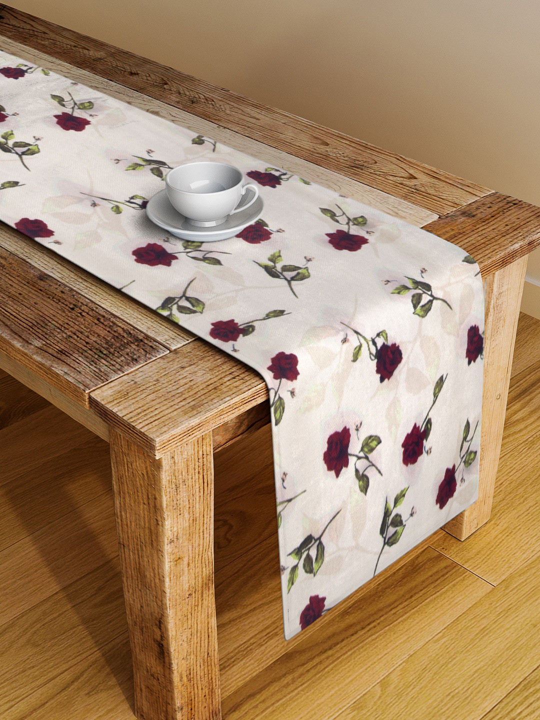 Alina decor White & Red Printed Table Runner