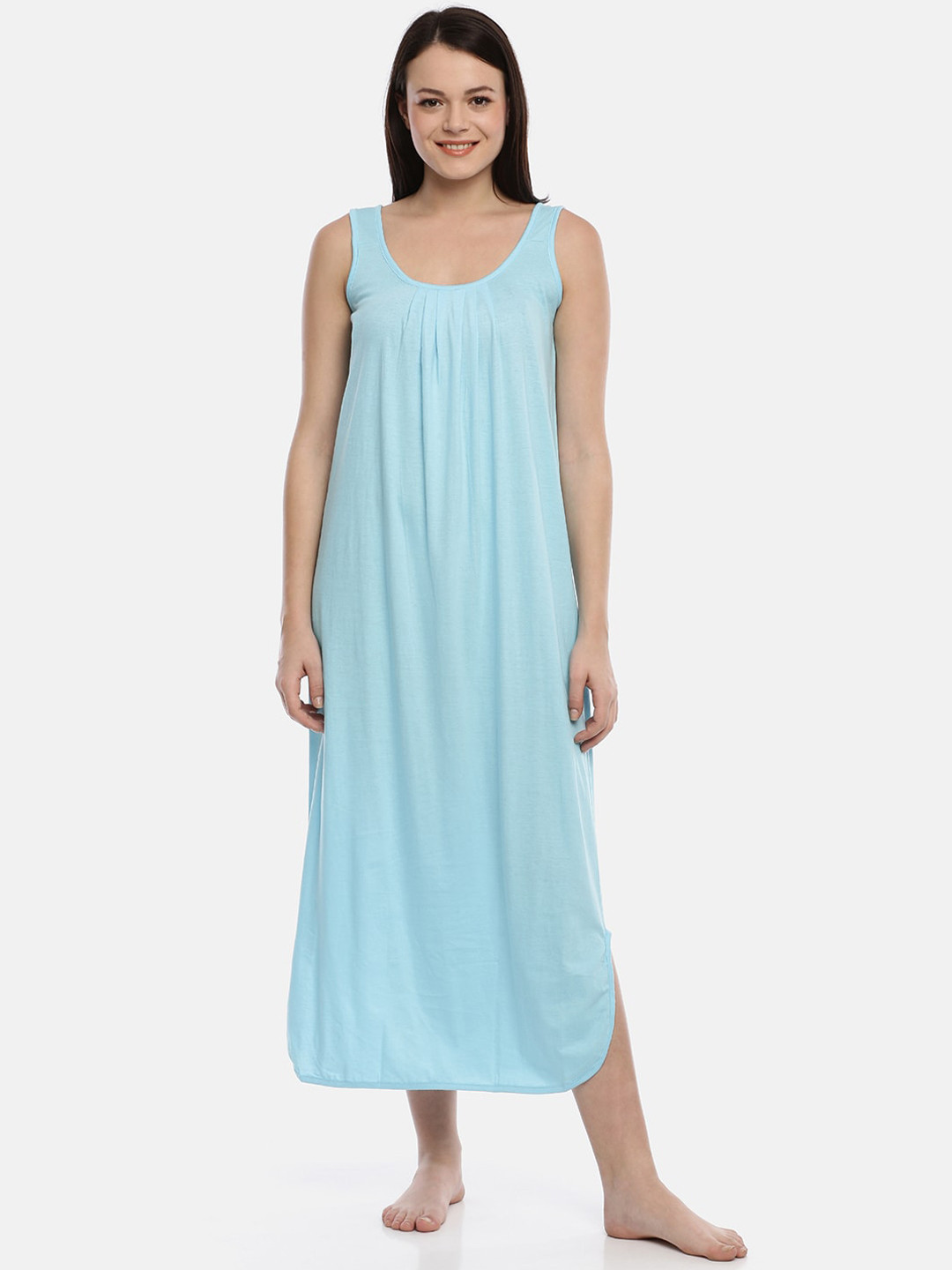 GOLDSTROMS Turquoise Blue Solid Sleeveless Nightdress