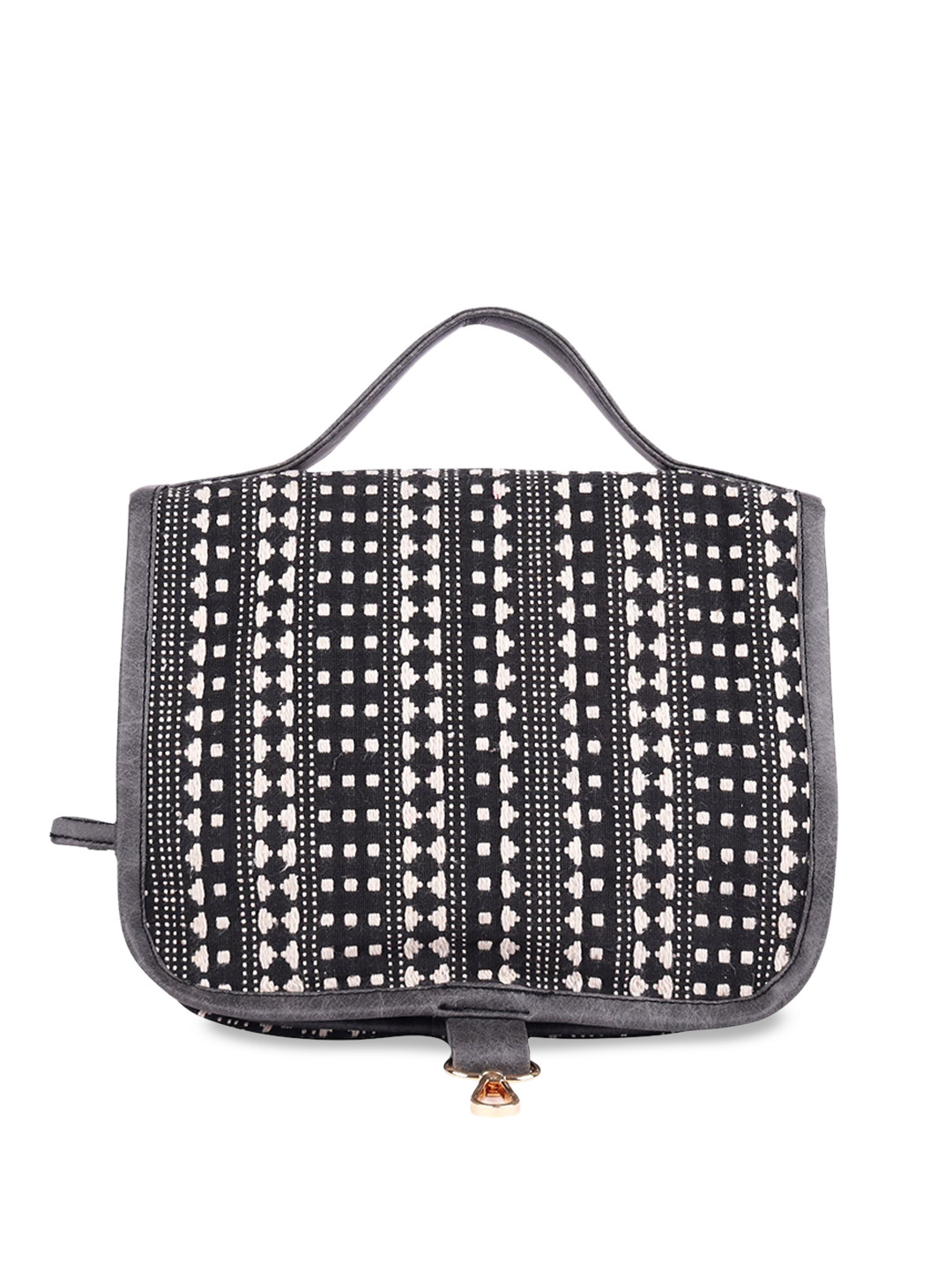 ASTRID Women Black & White Self Design Makeup Organiser Pouch