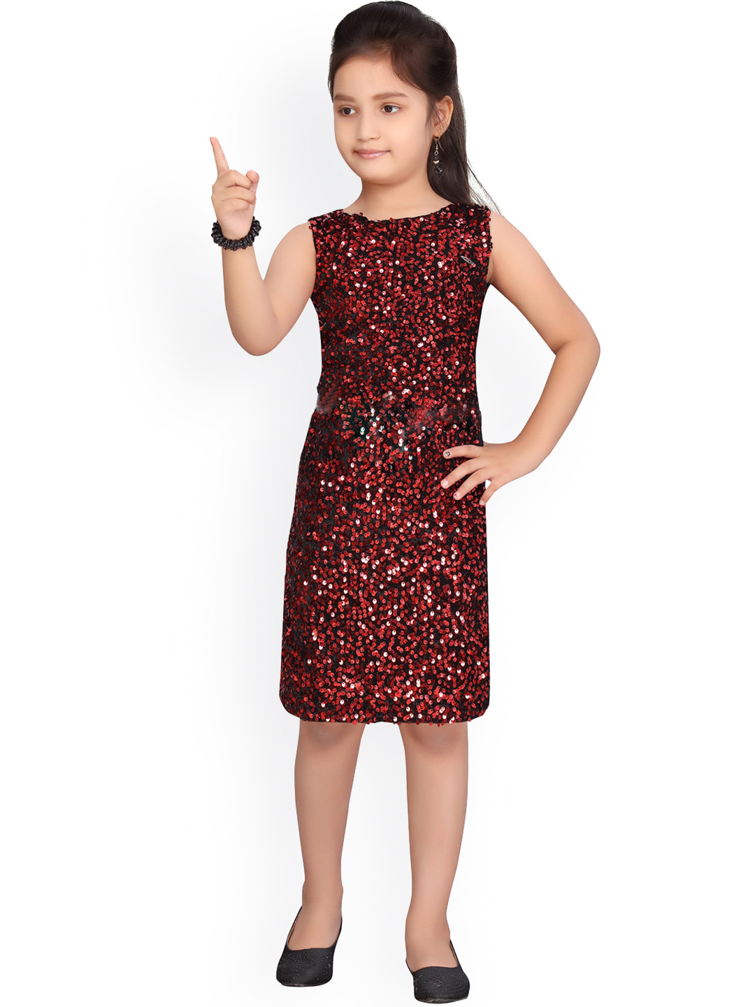 Aarika Girls Red Embellished Fit and Flare Dress