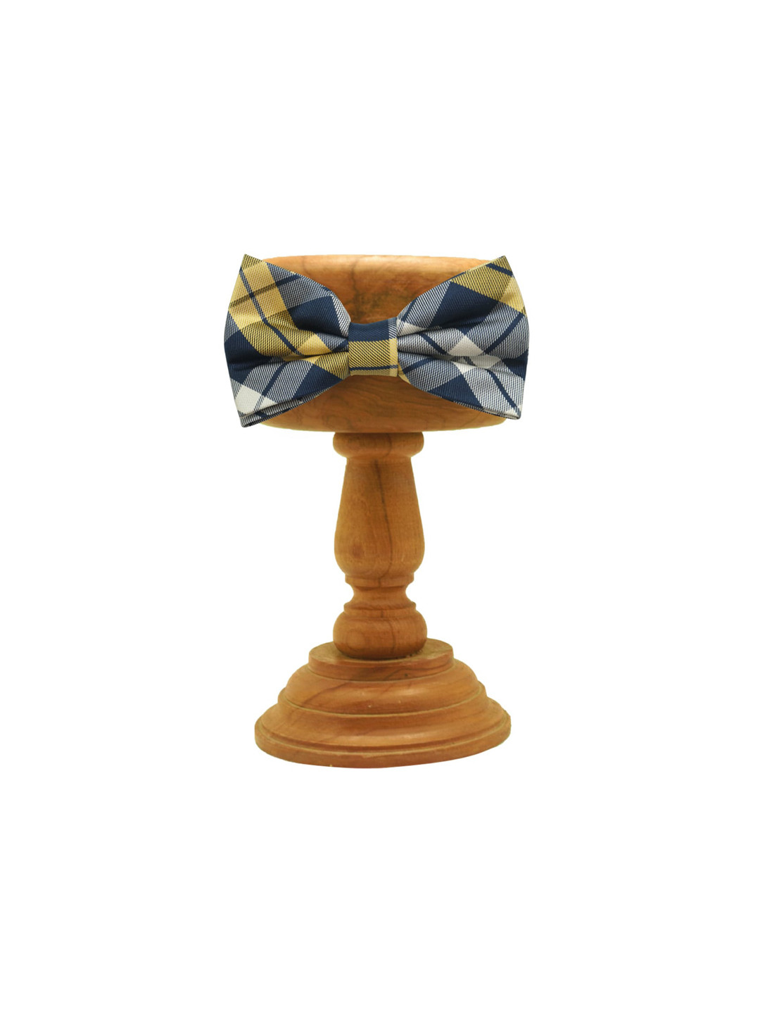 The Tie Hub Navy Blue & Yellow Checked Pre-Tied Bow Tie