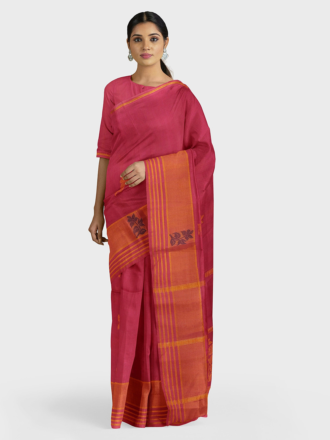 APCO Pink Solid Pure Cotton Saree
