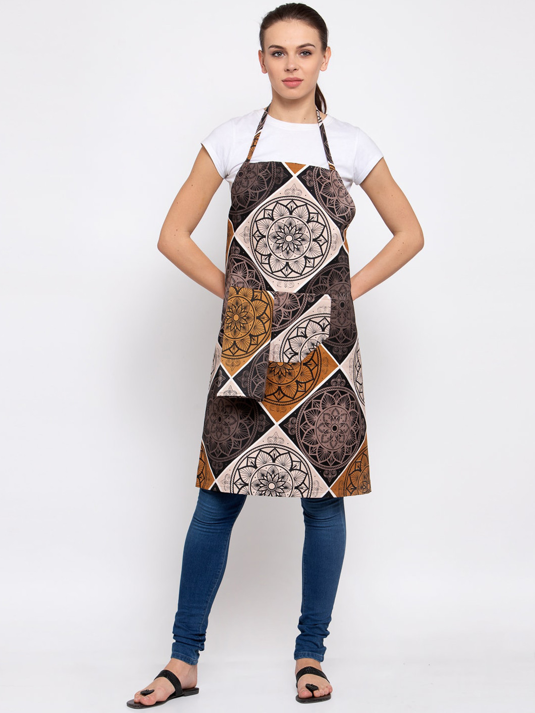 KLOTTHE Brown & Beige Printed 210TC Cotton Apron
