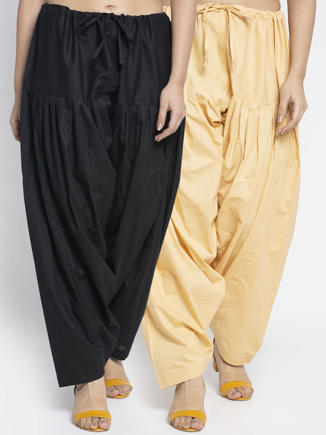 GRACIT Women Pack Of 2 Black & Beige Solid Salwars