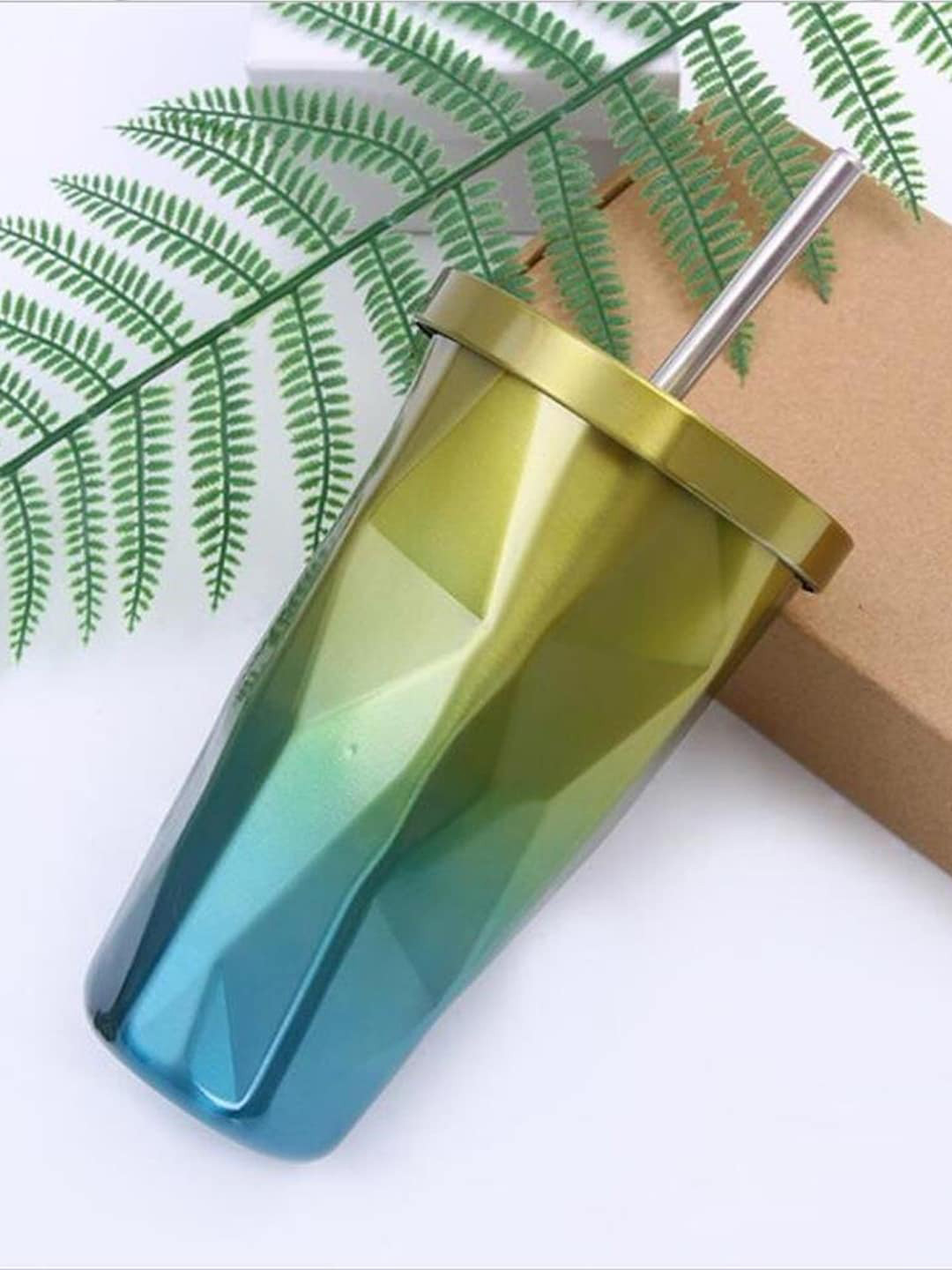 INCRIZMA Travel Design Gold Stainless Steel Dishwasher Safe Mug with Lid and Straw-480ml