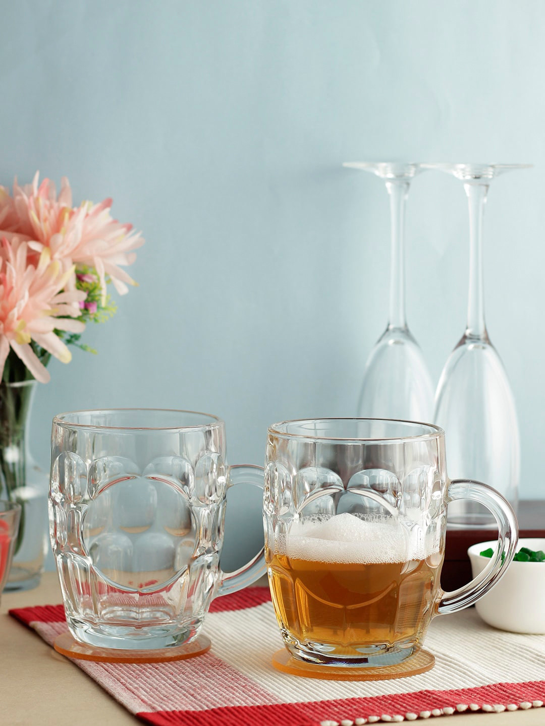 INCRIZMA Set Of 2 Transparent Textured Dimple Beer Glasses 590 ml