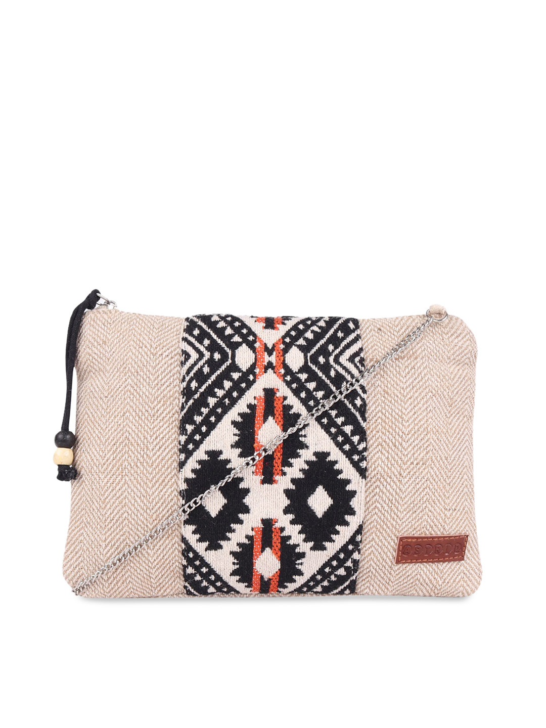 ASTRID Cream-Coloured & Black Self Design Sling Bag