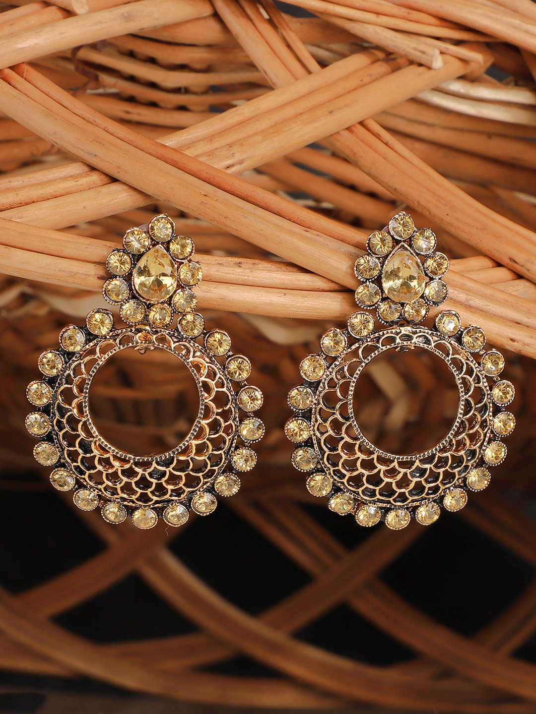 ANIKAS CREATION Gold-Plated Antique Geometric Chandbalis