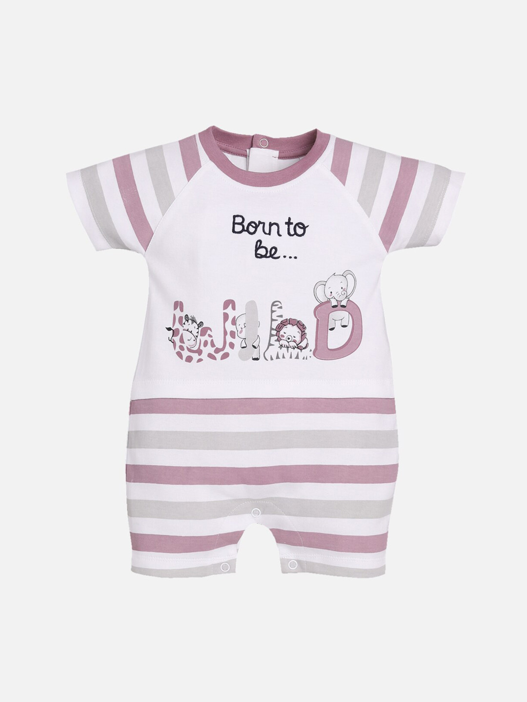 BABY GO Infant Kids White & Pink Printed Romper