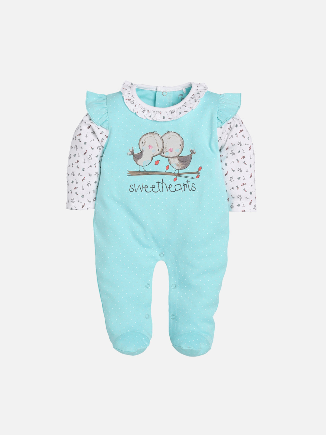 Baby Go Kids Blue & White Printed Pure Cotton Rompers