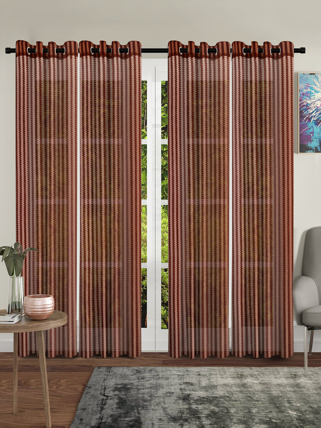 Cortina Brown Set of 4 4 Sheer Curtains