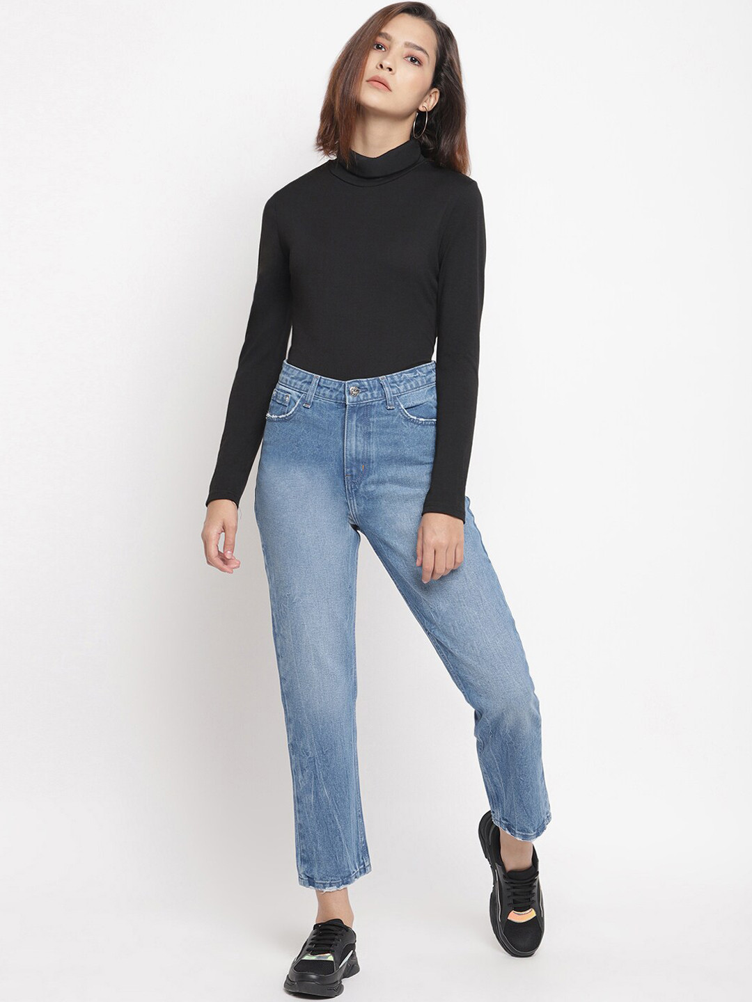Belliskey Women Blue Mom Fit Mid-Rise Clean Look Jeans