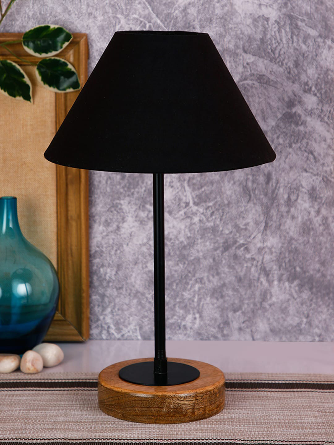 Devansh Black & Gold-Toned Solid Bedside Standard Table Lamp with Shade