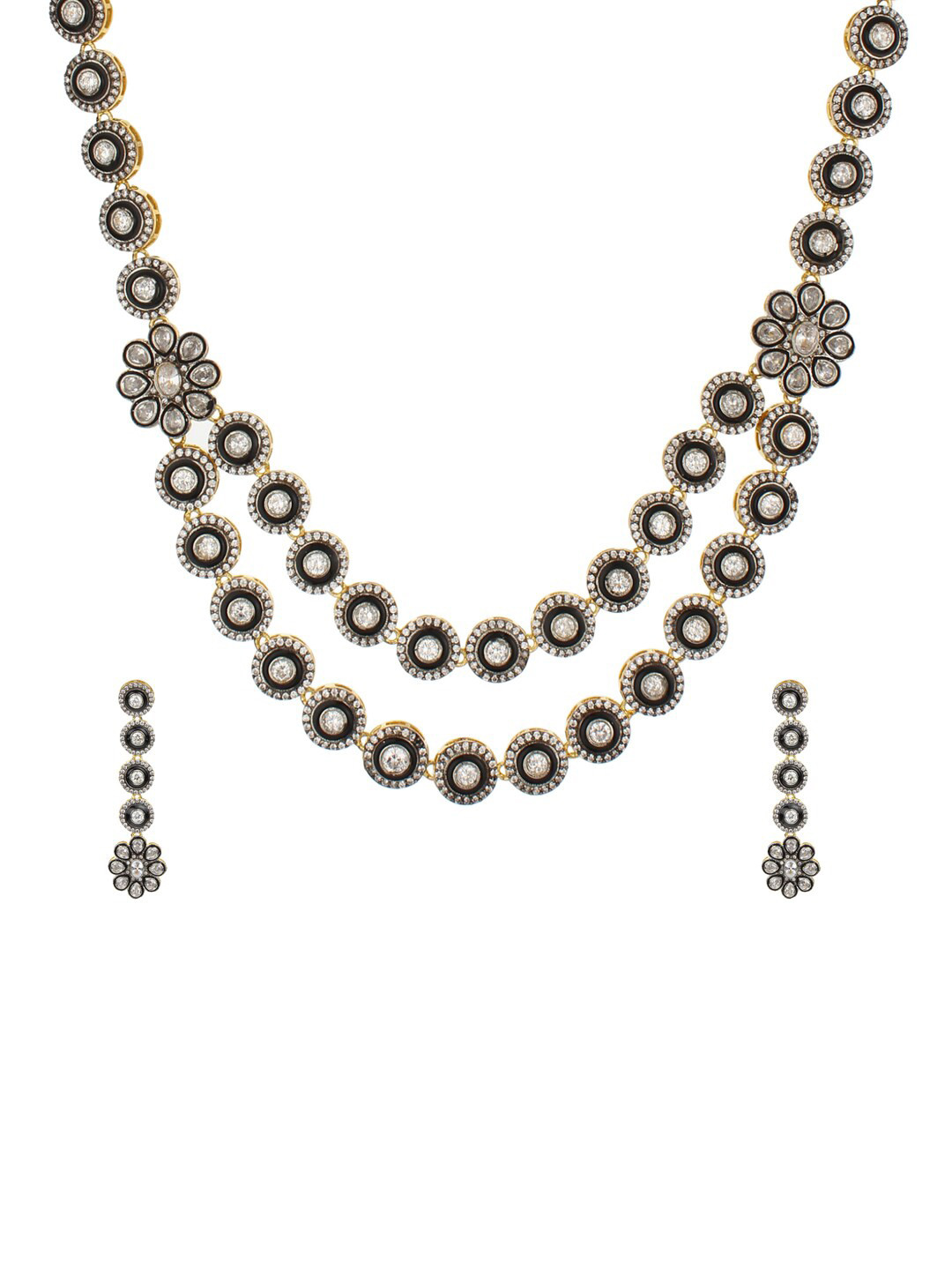 Runjhun Rhodium-Plated Gold-Toned & White CZ-Studded Handcrafted Jewellery Set