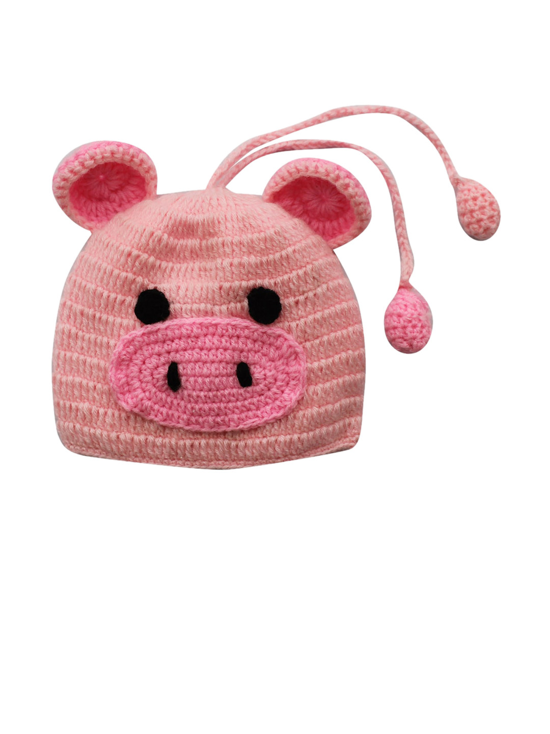 Woonie Unisex Kids Pink & Black Handmade Woolen Beanie