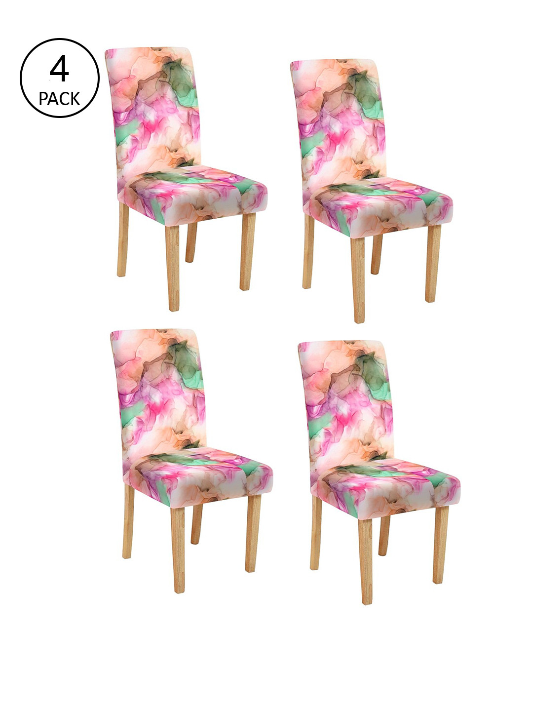 Cortina Set Of 4 Orange & Pink Abstract Printed Chair Covers