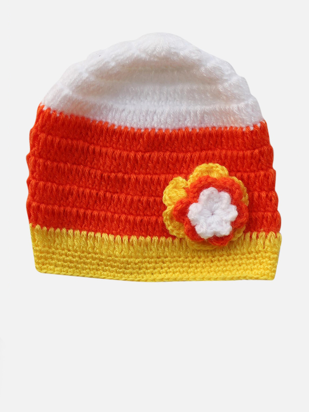 Woonie Kids Orange & White Self Design Handmade Beanie