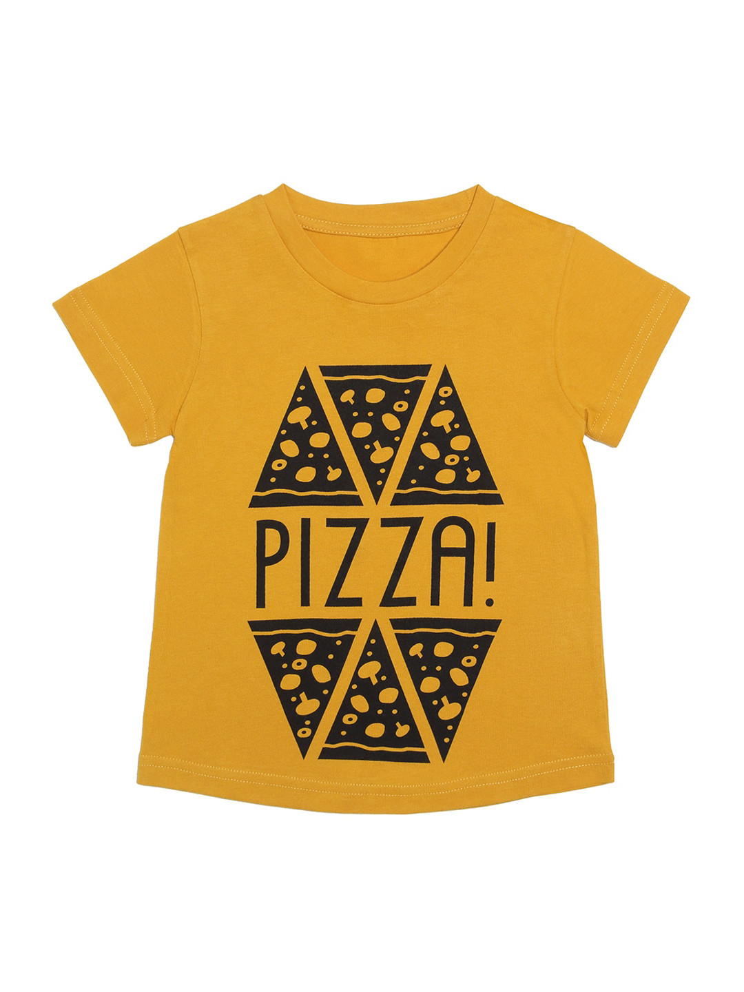 DOOR74 Unisex Kids Mustard Printed Round Neck T-shirt