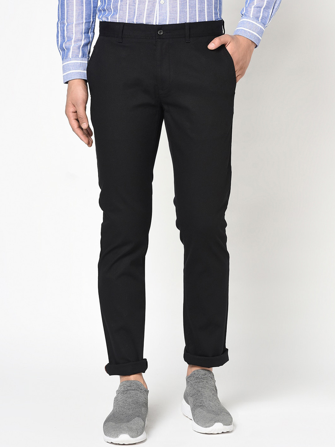 Blackberrys Men Black B-95 Slim Fit Solid Regular Trousers