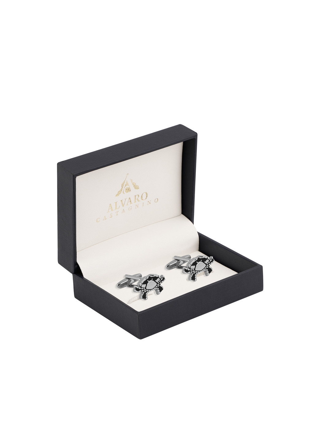Alvaro Castagnino Silver-Toned & Black Zodiac Sign Cufflinks