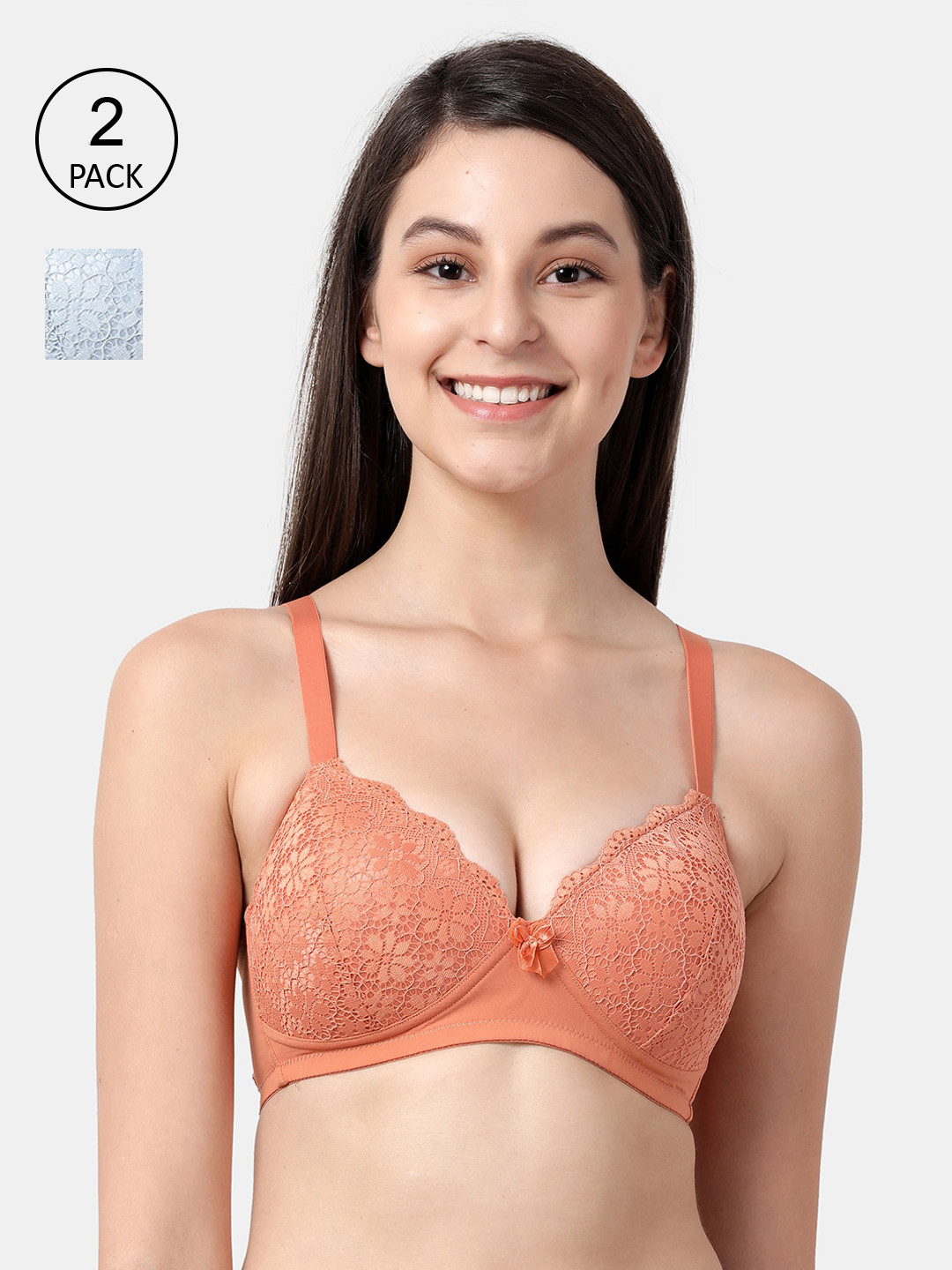 shyaway Orange & Blue Pack of 2 Non-Wired Lightly Padded Everyday Bra taab-c2b-223-32B