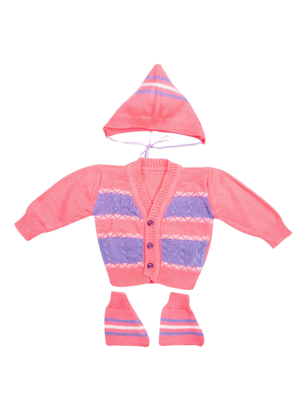 MeeMee Unisex Kids Pink Self Design Cardigan Sweater
