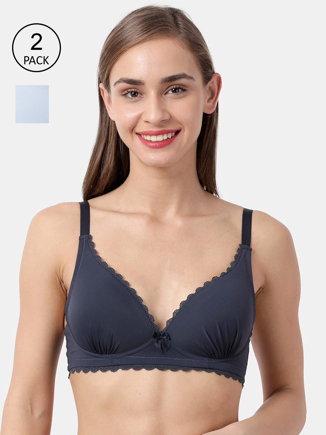 shyaway Pack Of 2 Blue Solid Non-Wired Lightly Padded Plunge Bras taab-c2b-253