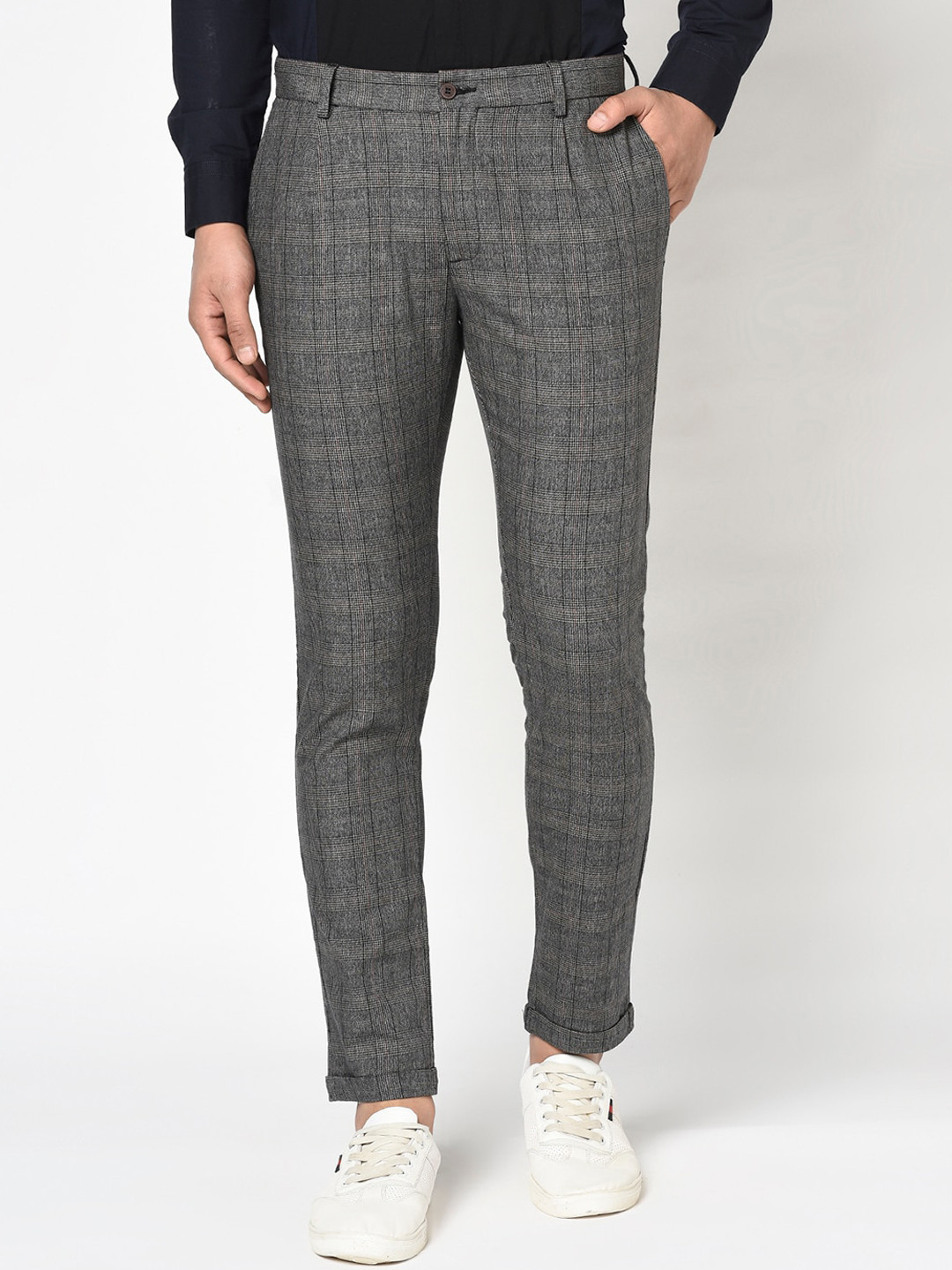 Blackberrys Men Black & Grey Phoenix Skinny Fit Checked Chinos