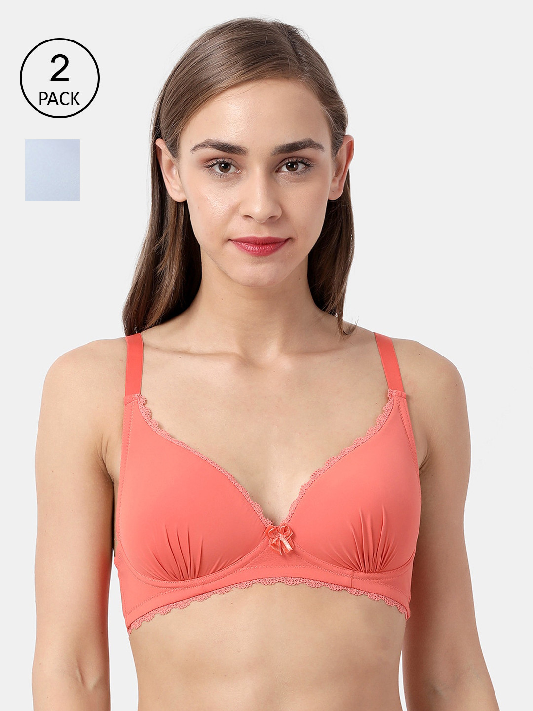 shyaway Pack Of 2 Blue & Orange Solid Non-Wired Lightly Padded Plunge Bras taab-c2b-251