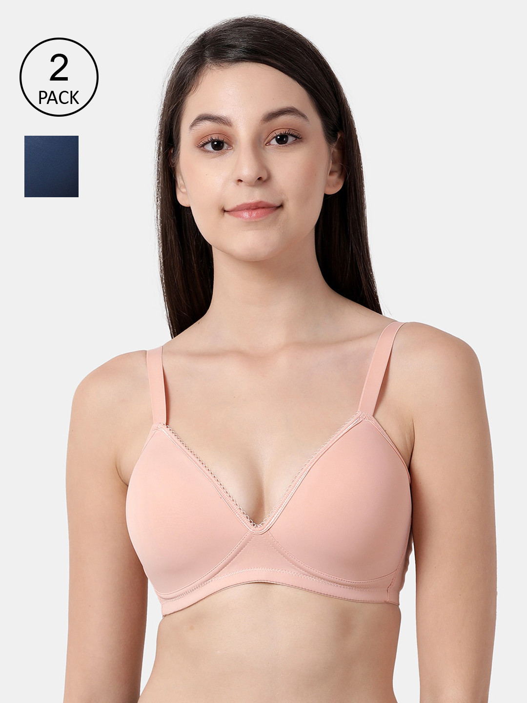 shyaway Pack of 2 Pink & Teal Solid Non-Wired Lightly Padded Everyday Bra taab-c2b-256-32B