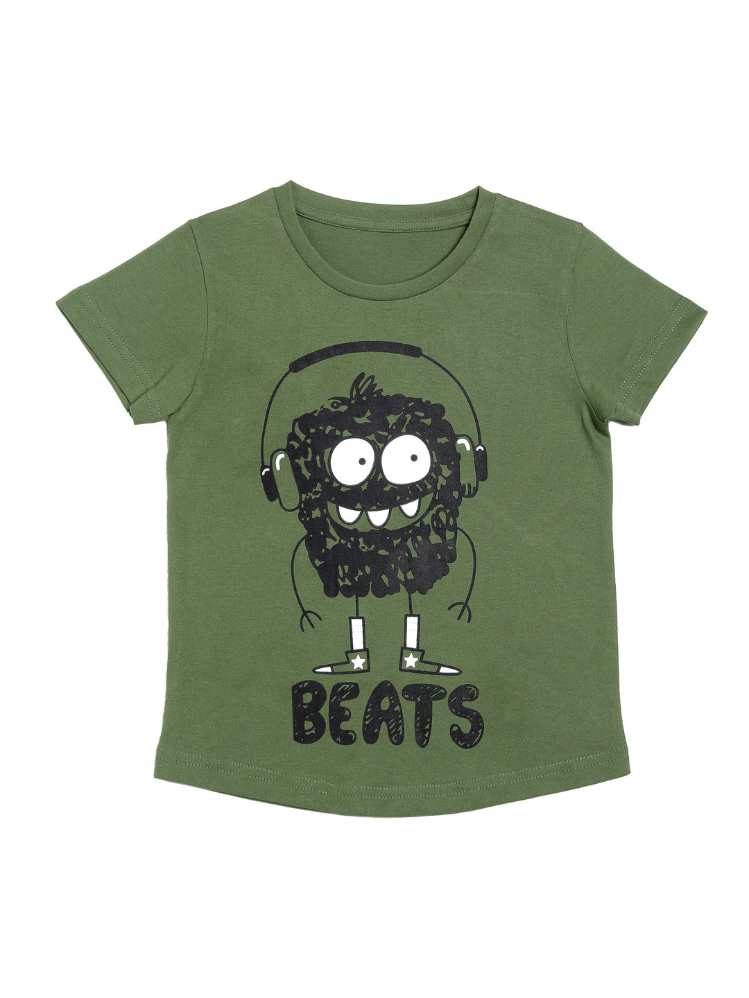 DOOR74 Unisex Kids Green Monster Printed Round Neck T-shirt