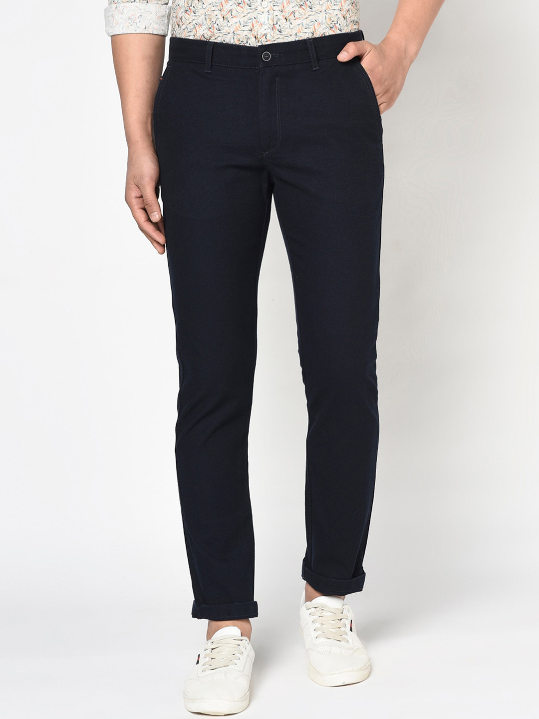 Blackberrys Men Navy Blue B-95 Slim Fit Solid Regular Trousers