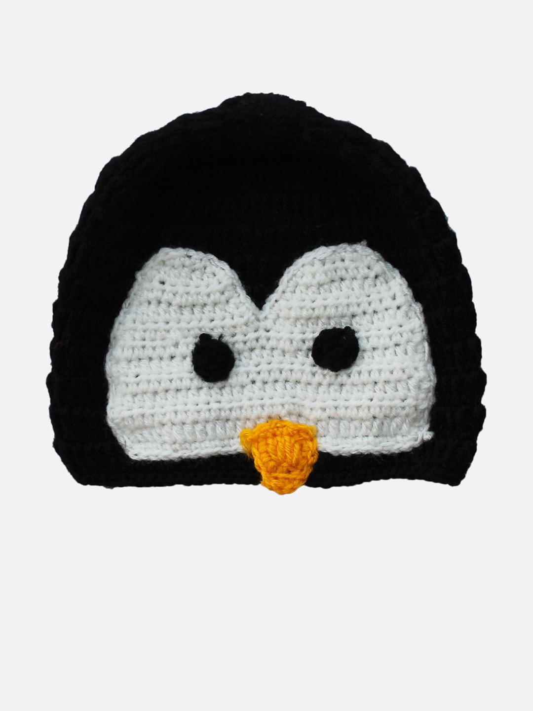 Woonie Kids Black & White Self Design Handmade Beanie