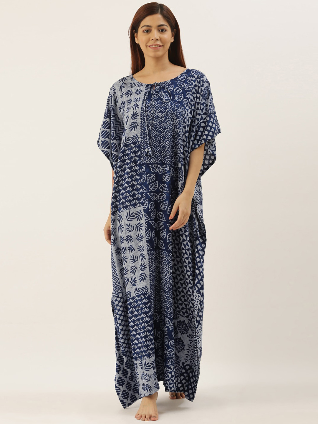 Bannos Swagger Blue & Grey Printed Nightdress