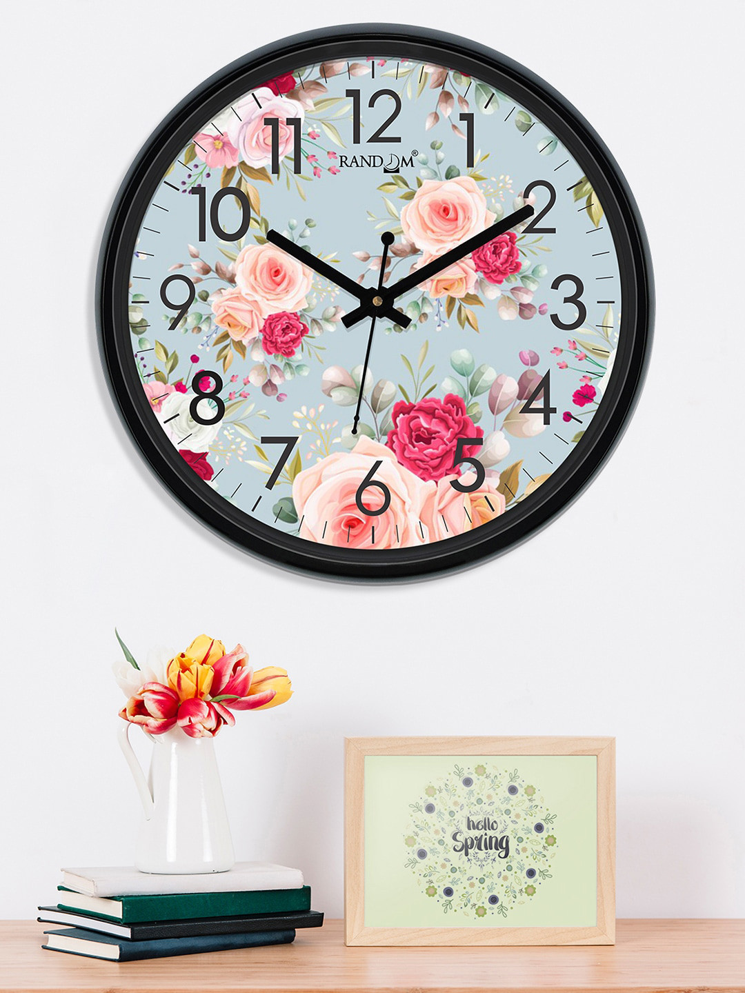 RANDOM Sea Green & Pink Round Printed Analogue Wall Clock