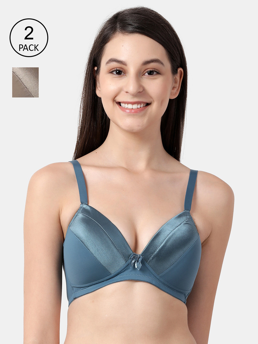 shyaway Teal & Brown Pack of 2 Non-Wired Lightly Padded Everyday Bra taab-c2b-235-32B