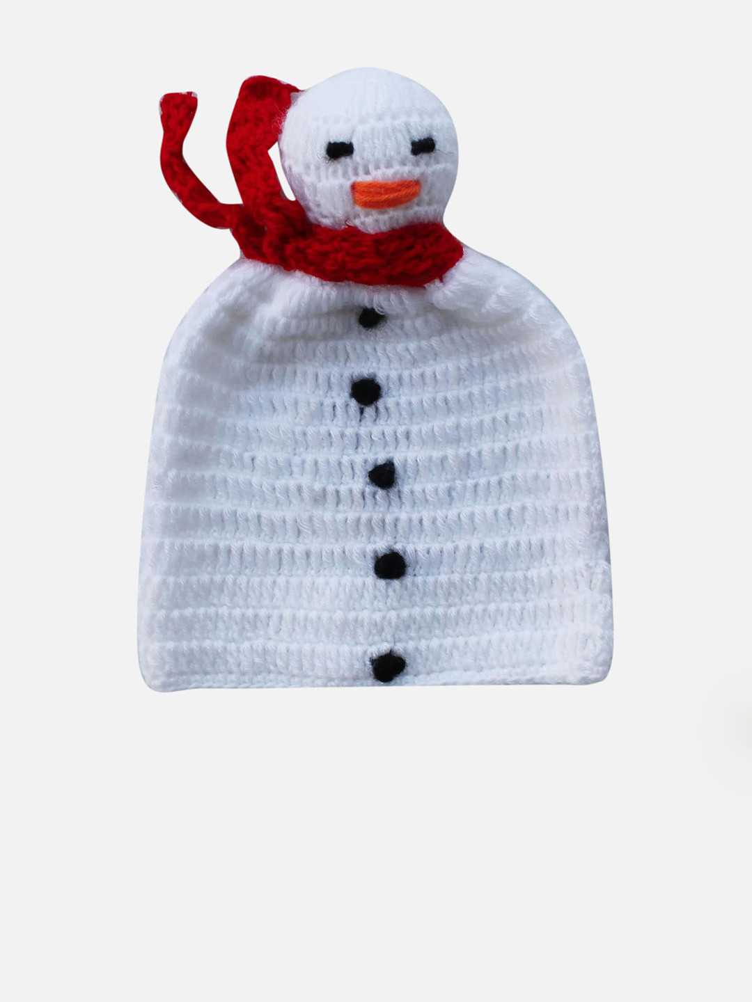 Woonie Unisex Kids White & Red Self Design Handmade Beanie