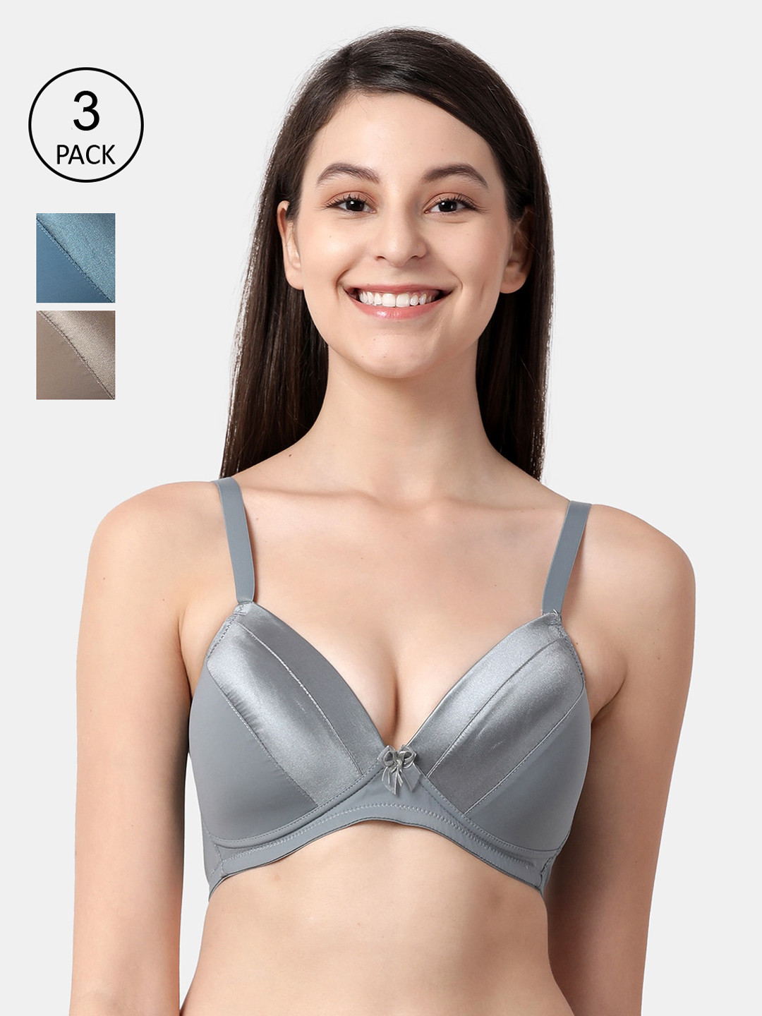 shyaway Pack of 3 Multicoloured Non-Wired Lightly Padded Everyday Bra taab-c3b-245-32B