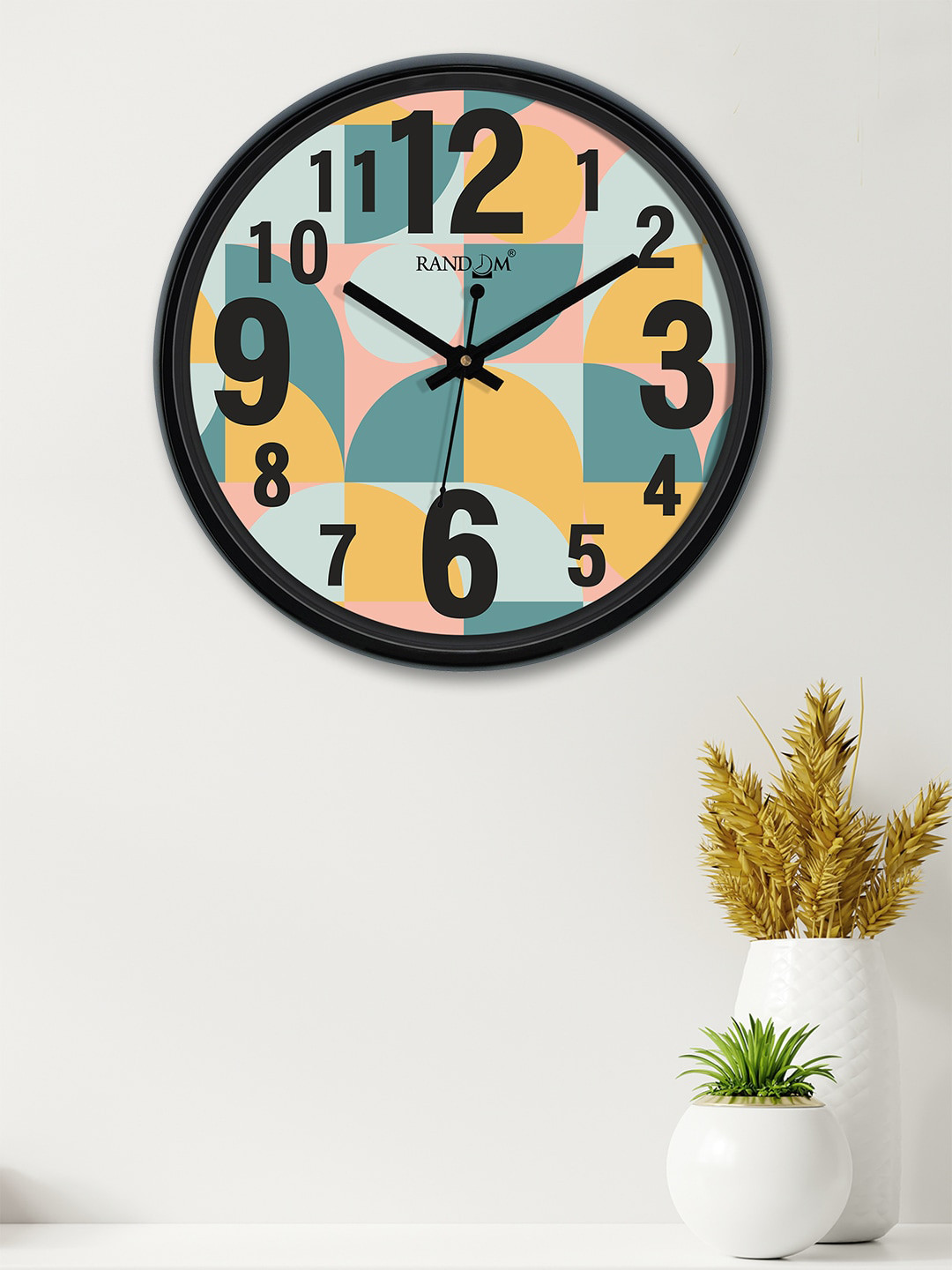 RANDOM Multicoloured Plastic Large Display Round Battery Analogue Wall Clock-30cm