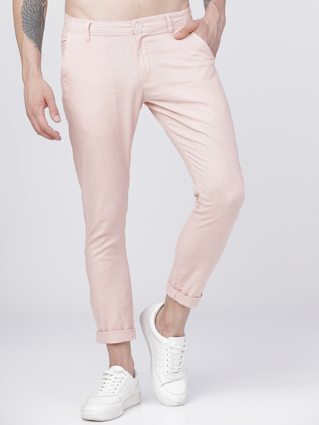 HIGHLANDER Men Pink Slim Fit Solid Chinos