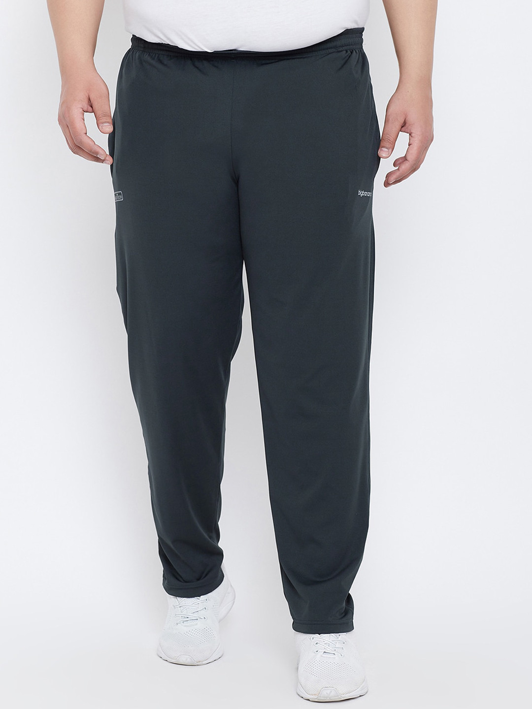 Men Plus Size Navy Blue Solid Track Pants