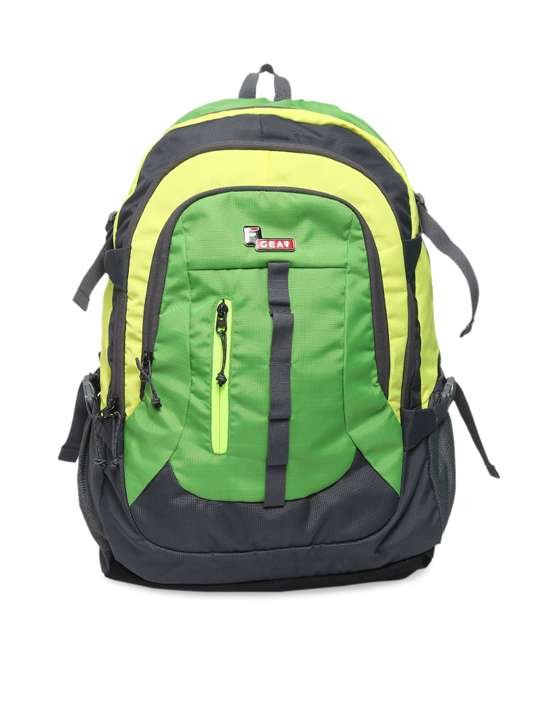 F Gear Unisex Grey & Green Colourblocked Backpacks with Compression Straps