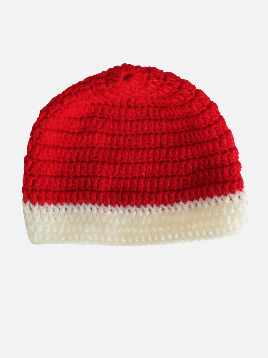 Woonie Kids Red & Cream-Coloured Self Design Handmade Beanie