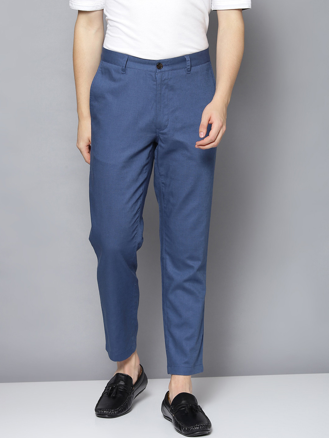 BEN SHERMAN Men Blue Tapered Fit Solid Regular Trousers