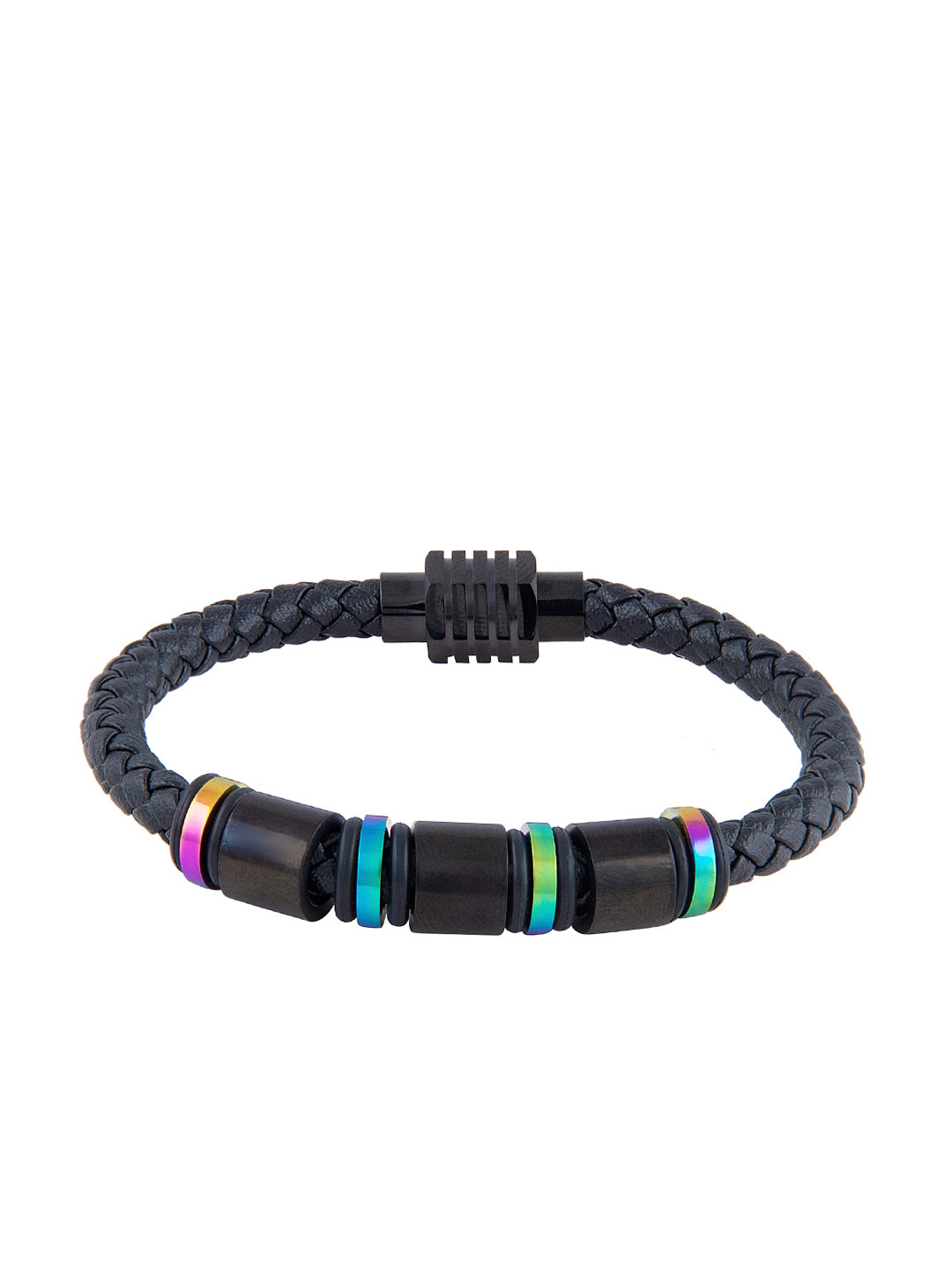 bodha Men Black & Blue Leather Wraparound Bracelet