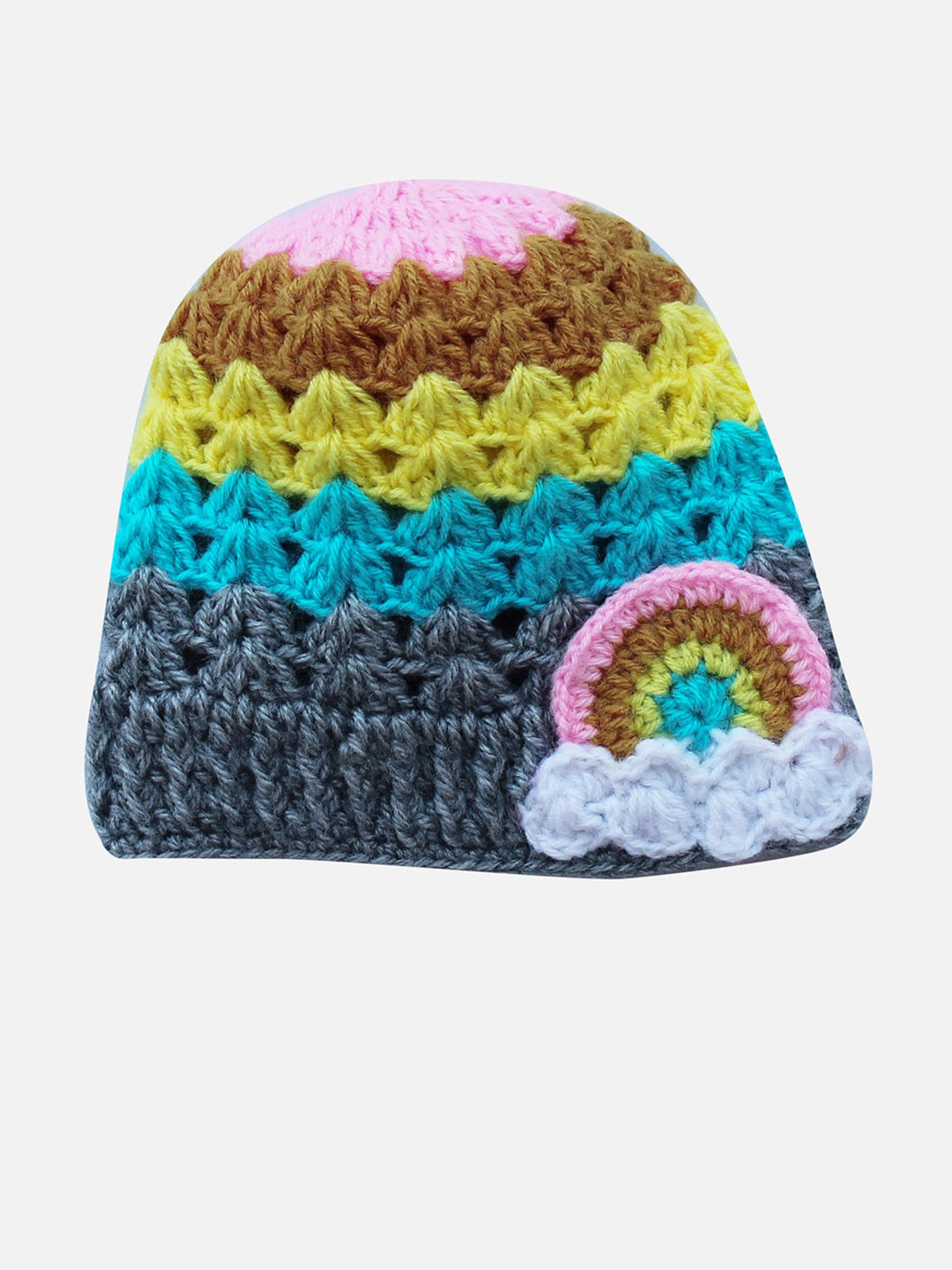 Woonie Kids Blue & Yellow Self Design Handmade Beanie