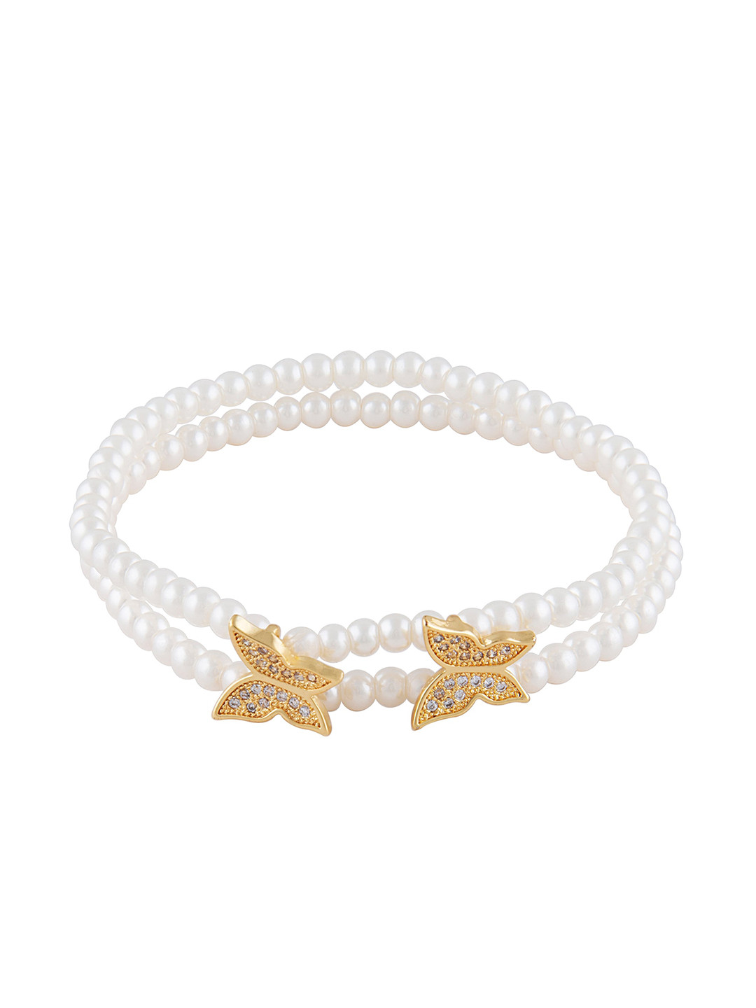 Moon Dust Gold-Toned Butterfly Charm Pearl Bracelet