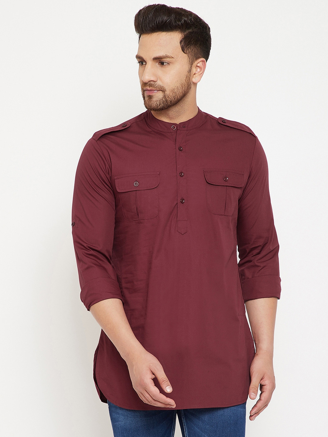 Hypernation Men Maroon Pathani Kurta
