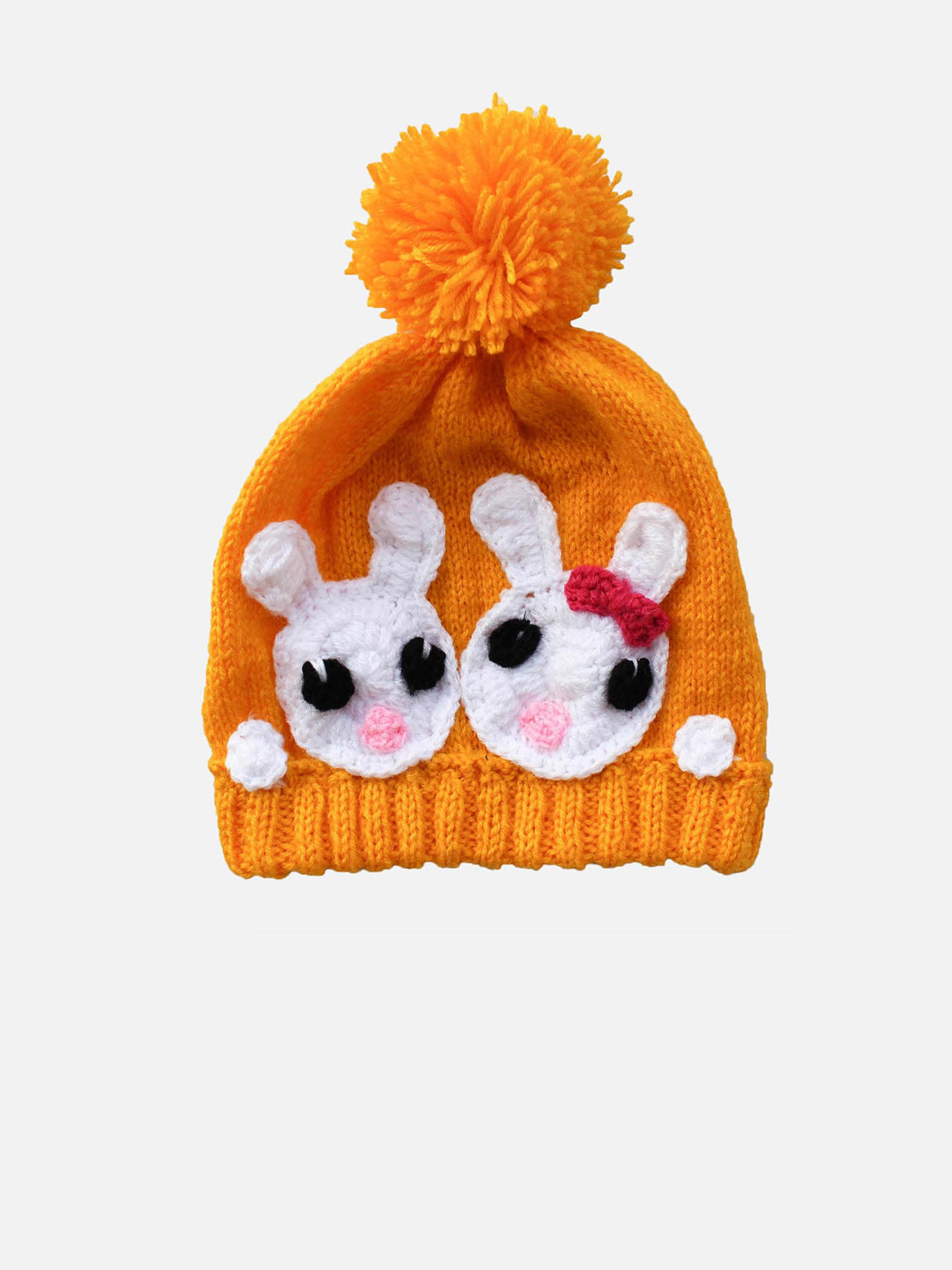 Woonie Kids Mustard Yellow & White Self Design Beanie