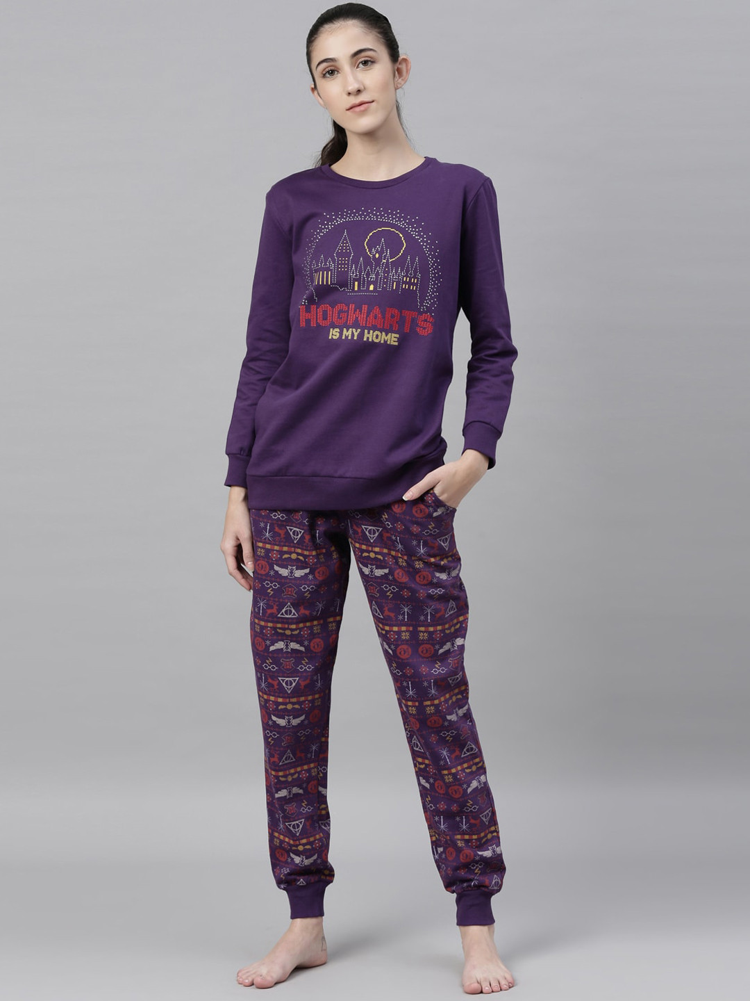 Snarky Gal Women Purple & Brown Printed Organic Cotton Night suit